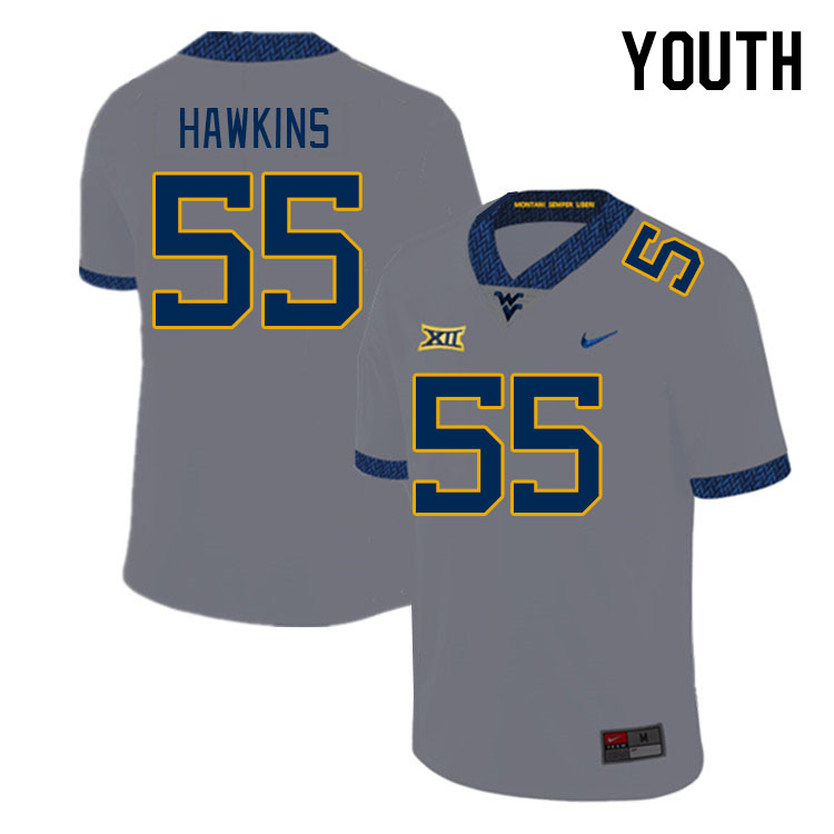 Youth #55 Davoan Hawkins West Virginia Mountaineers College Football Jerseys Stitched Sale-Gray